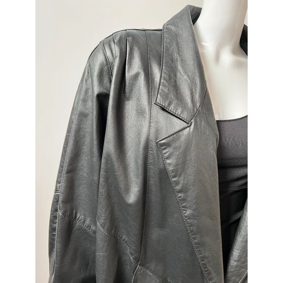 Avanti Black Leather Coat Sz Medium Knee Length - Picture 4 of 16